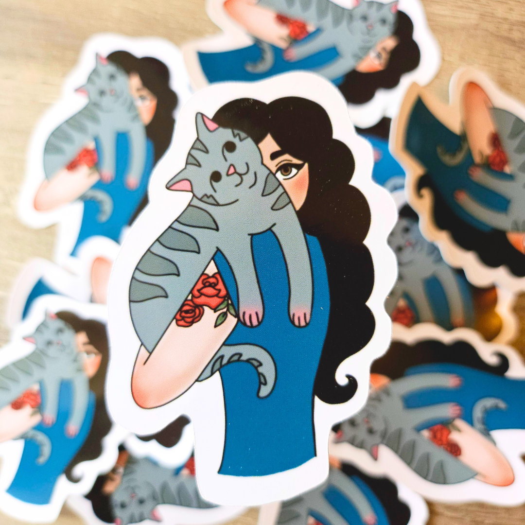 Girl and her Cat Sticker