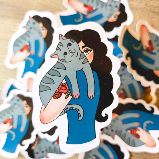 Girl and her Cat Sticker