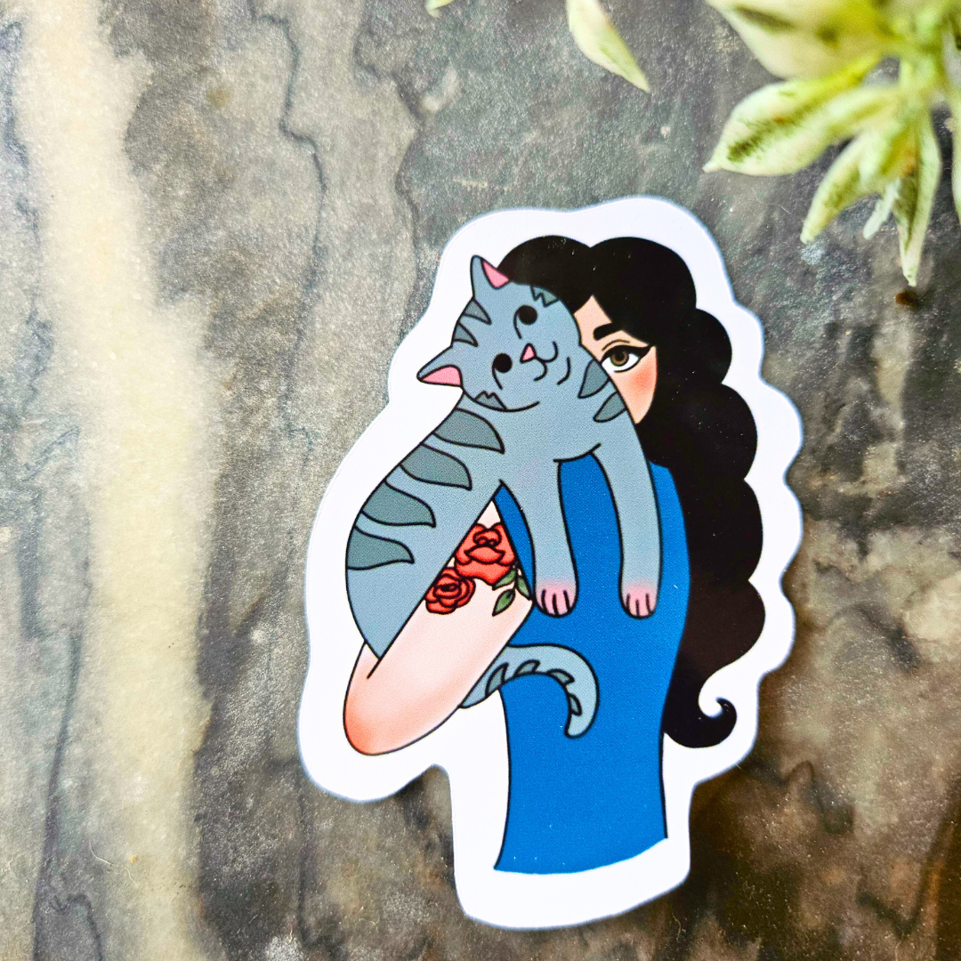 Girl and her Cat Sticker